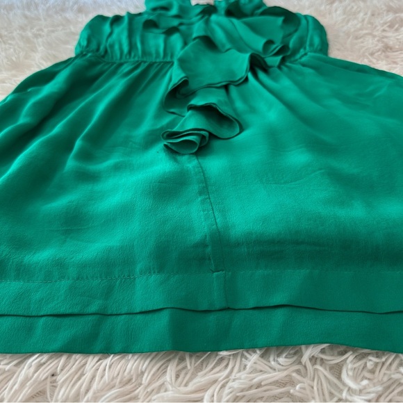 Anthropologie Greylin 100% Silk Emerald Green Ruffle Sleeveless Mini Dress M - Picture 11 of 16